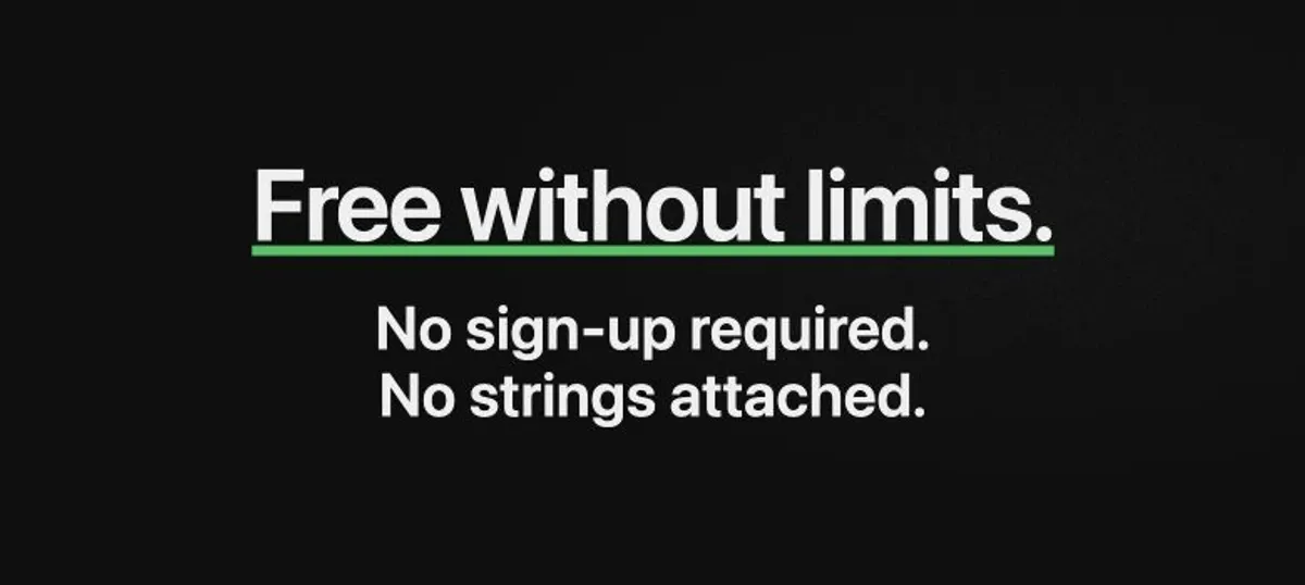 Obsidian official pricing page stating free without limits with no sign-up required