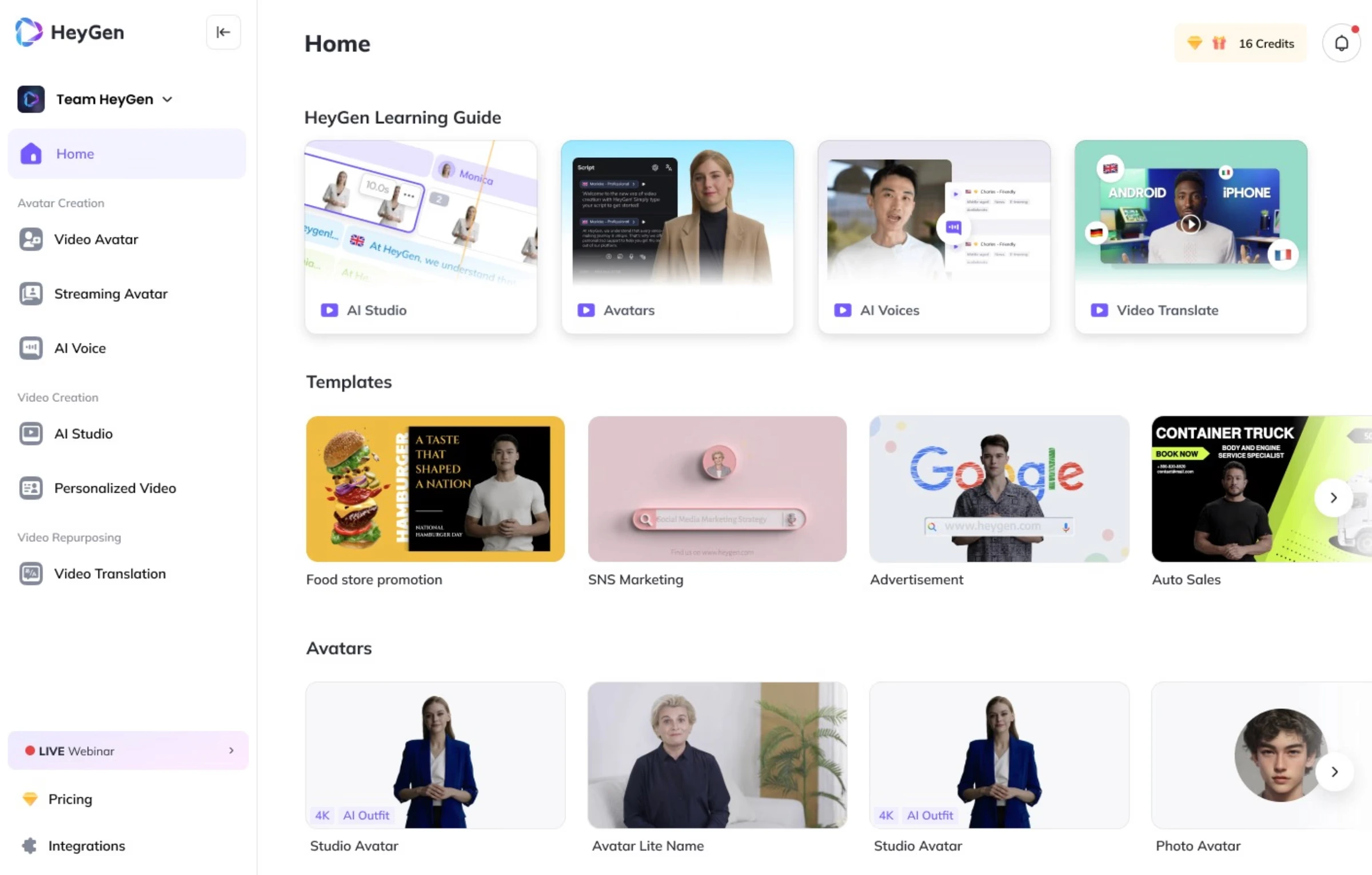 HeyGen dashboard showing Avatar IV video creation interface with language and avatar selection