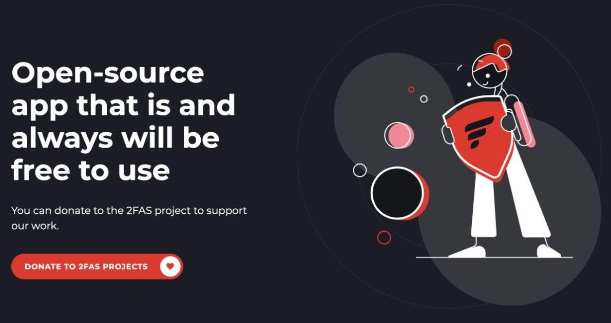The 2FAS Auth product page states that its open-source authenticator is free to use
