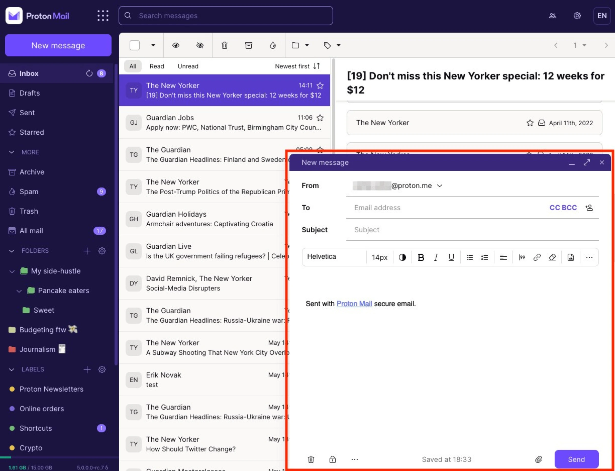 Encryption indicators in Proton Mail vs Tuta compose windows