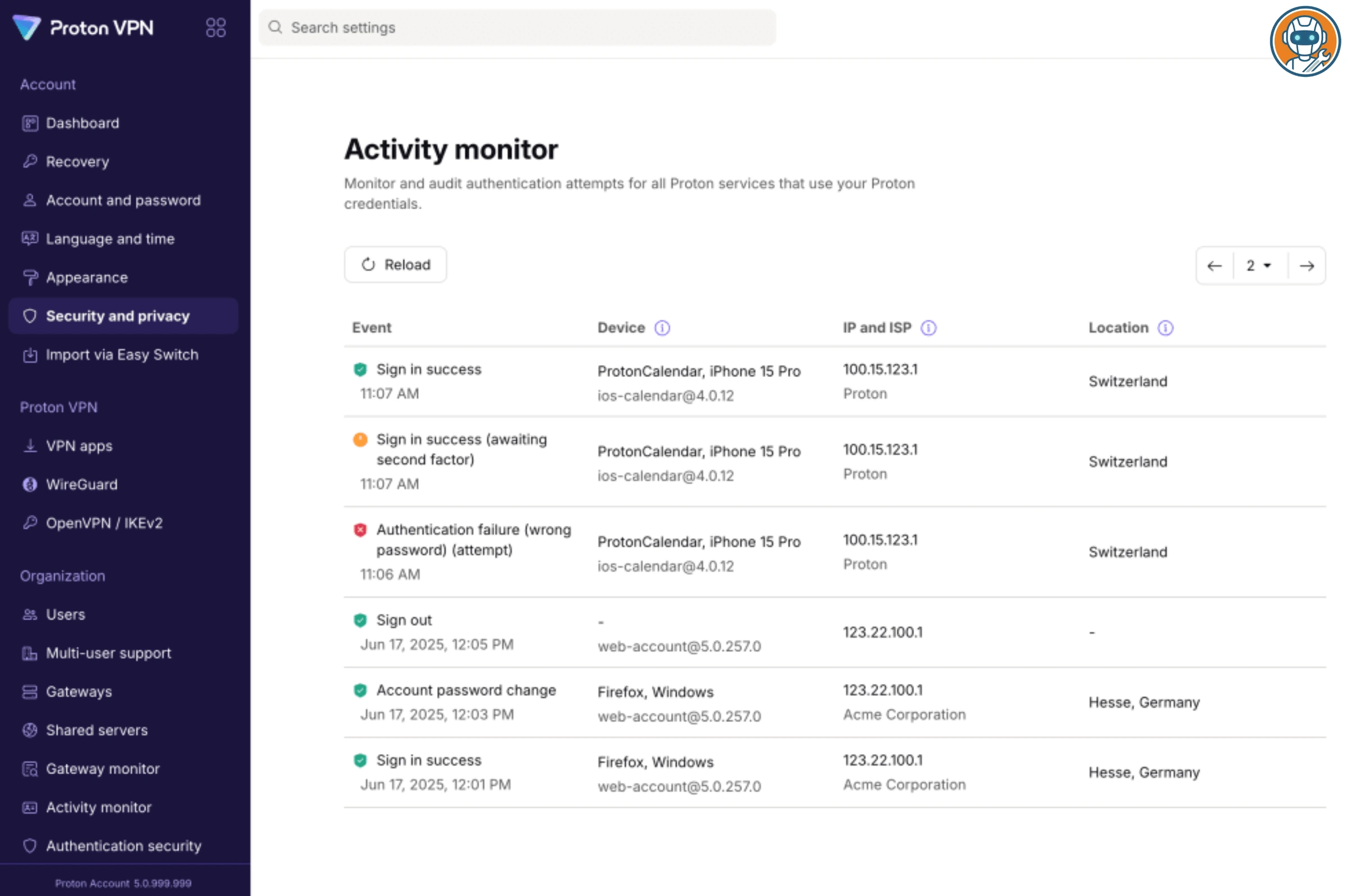 ProtonVPN port forwarding settings enabled in the desktop app